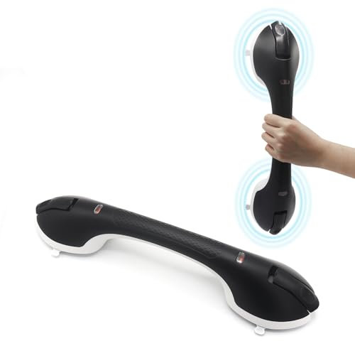 Suction Grab Bar Hand Rails for Shower Bathtub: Upgraded Heavy Duty Non-Slip Grip Handle with Strong Suction Cup for Bathroom Wall, Max Load 269LBS Safety Bar for Elderly Senior (Black, 17 inches)