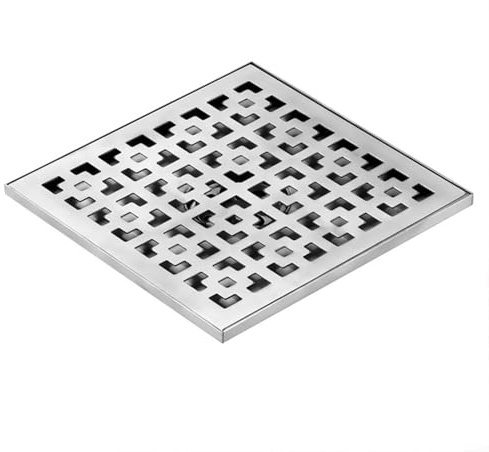 FUANA Cubierta cuadrada de acero inoxidable para desagüe de suelo con colador antiolor y salida inferior de plagas, rejilla de acero inoxidable de 20 x 20 cm, drenaje de piso recto para ducha