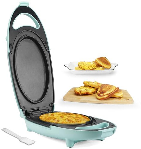 Baker’s Friend Omelette Maker Electric, Frittata Pan, Multicooker For Breakfast, Snacks & Desserts, Double Sided Non Stick Cooking Plates, Kitchen Electrical Appliances, Recipe Included, Aqua, UK Plug