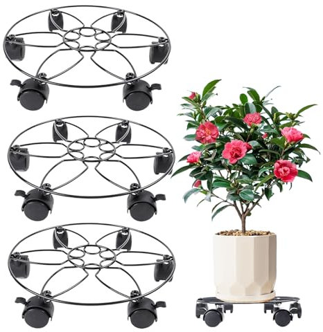 GjnjfdF Plant Stand sobre ruedas, rodillos con ruedas, Bandeja de carro de soporte de rodillo, Paleta de jardinera pesada 3x con 6 ruedas, motor de olla a s para jardinera al aire libre