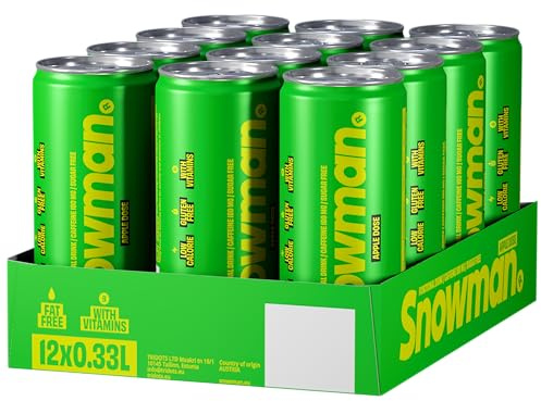 SNOWMAN Functional Fat Free Natural Energy Drink - Sugar Free - Caffeine Drink - 12 Pack - Gift Set - Made in EU (12 PACK, APPLE DOSE)