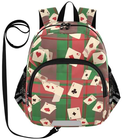 Cards Plaid Toddler Harness Backpack for Boys Girls 3-6 Years Kids Backpack with Anti Lost Safety Leash Baby Harness Bookbag for Travel Preschool Walking