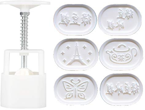 Limtula 6pcs Oval Hand Press Cookie Stamp Moon Cake Decor Mould Barrel Mooncake Mold 100g Pastry DIY Tool Mid-Autumn Festival