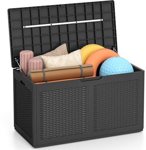 GIANTEX 380 L Gartenbox, Auflagenbox Wasserdicht, Garten Aufbewahrungsbox mit Deckel & 2 Rädern, Kissenbox für Balkon, Terrasse & Hinterhof, 111 x 56 x 61 cm (Grau)