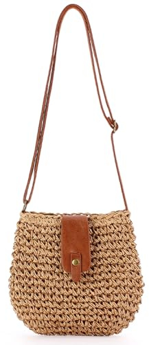 EDLMKM Straw Bag for Women, Summer Beach Straw Bag, Small Summer Crossbody Bag with Zipper, Handmade Rattan Shoulder Bags, Bohemian Shoulder Purse for Beach Travel