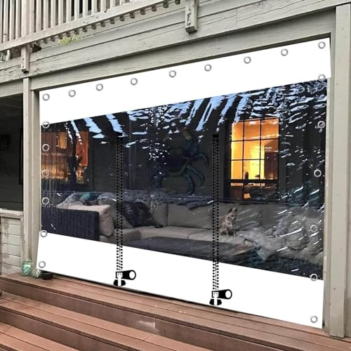 PVC Door Curtain Outdoor Pergola Gazebo Clear Tarp Curtains with Zip Door Waterproof Transparent Side Panels for Porch PVC Tarpaulin with Grommets 30x20cm (11. * 8.2ft)