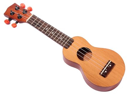 Kleiner Taschen Ukulele und 4 Saiten Schallloch | Griffbrett und Steg, Traditionelle Form, Braune Ausführung, für Kinder als Einstieg in Musik