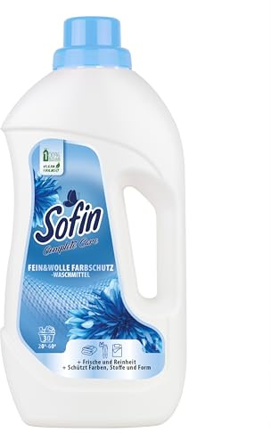 Sofin Feinwaschmittel & Wollwaschmittel flüssig 1,5 L vegan - Schonende Reinigung für empfindliche Stoffe mit Farbschutz, Seidenwaschmittel für 30 Waschladungen bei 20°C
