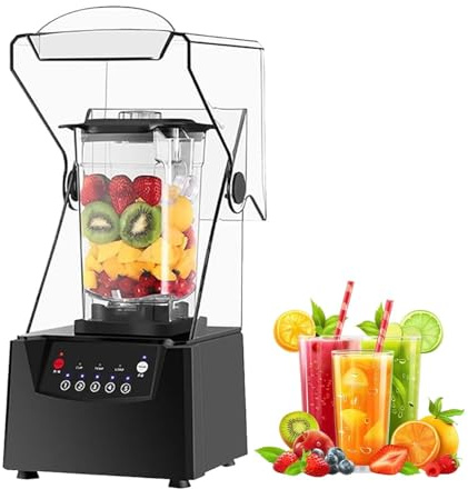 Mixeur professionnel silencieux 2200W avec couvercle insonorisé, 6 lames inox, broyeur à glace, 2L grande capacité, blender multifonction smoothie, jus, soupes