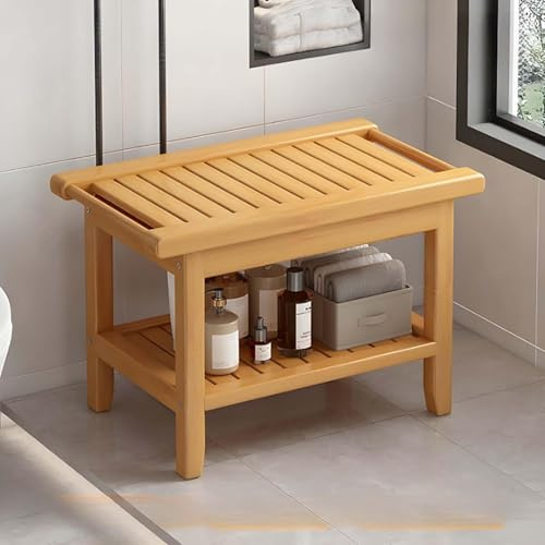 Panca da doccia in bambù con ripiano portaoggetti e maniglie, versatile scarpiera sgabello per interni ed esterni, 80 cm, poggiapiedi per un facile cambio scarpe, design piatto