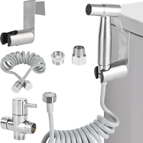YHNDECO Handheld Bidet Sprayer, Bidet Shower with 3 Way Valve and 1.5m Telescopic Hose, Handheld Bidet Sprayer for Toilet, Stainless Steel Spray Attachment Set for Personal Hygiene