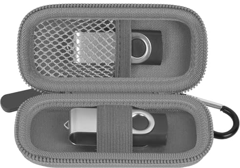casmilee USB Stick Tasche für SanDisk/für Samsung/für Kingston, Nur Tasche | Flash Drive Organizer für 2 Laufwerke, Netztasche, Elastikband und Karabiner, für Schüler, Studenten, Büro, Reisen,Dunkelgrau