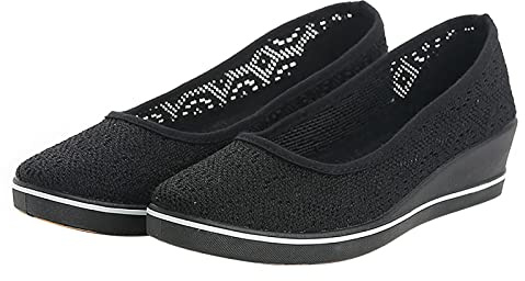 Ballerina skor dam bekväma platta ballerinaskor andningsbara snörskor för kvinnor, fritidsskor, unisex, lätta nätarbetsskor, sportiga, ventilerande slip-on-arbetsskor, barfota ballerina, svart, 39 EU