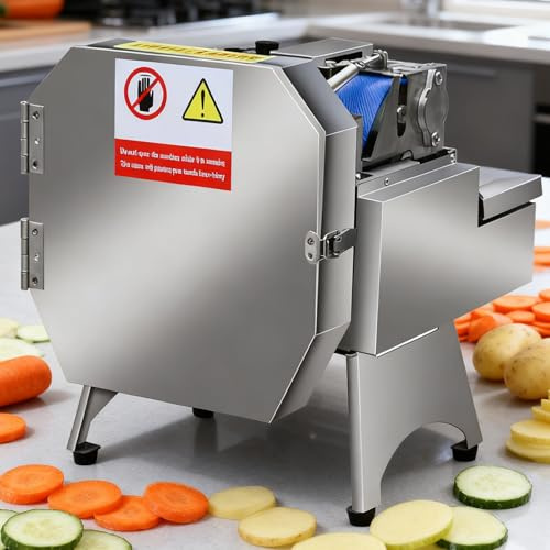 Cortadora Picadora Eléctrica De Frutas Y Verduras De 120w - Para Uso Comercial Y Doméstico, Rebanadora Industrial De Acero Inoxidable Con Triturador De Cebolla Y Cinta Transportadora, Fácil De Limpiar