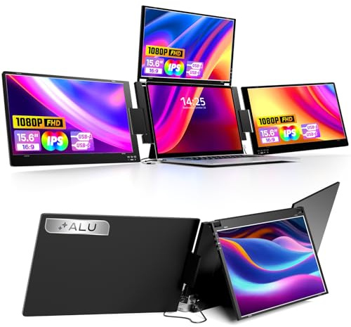 KPKUE Laptop Bildschirm erweiterung, 15,6 Zoll FHD Alu Faltbarer 3 Monitore | Mit Nur Einem USB C-Kabel, für Multitasking und Kreative Arbeiten Maximale Produktivität, Geeignet Mac, Wins, Chrome Notebook