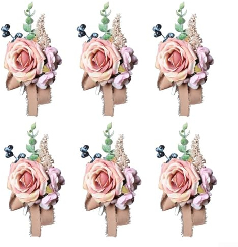 Elegante Rosen-Korsagen aus Stoff für Hochzeiten, stilvolle Ansteckblumen für Bräutigam und Trauzeugen (rosa)