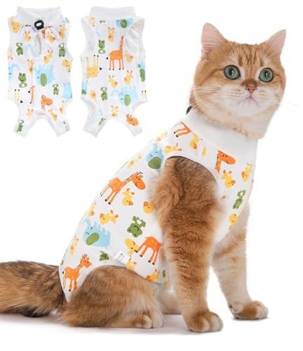 Cat Onesie Post Surgery, Breathable Cotton Fleece Cat Recovery Suit, Cat Clothes with Secure Fit Design, Comfortable Cat Body Suit After Surgery for Spay Recovery and Daily Wound Protection, (Size M)