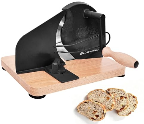 Manuelle Brotschneidemaschine mit Handkurbel, Einstellbare Scheibendicke 0–20 mm, Edelstahl-Wellenschliffklinge, Massivholz-Basis, Für Sauerteigbrot, Selbstgebackenes Brot, Toast & Baguette | Einstellbare Schnittstärke für Sauerteigbrot, Toast, Bagel, selbstgebackenes Brot