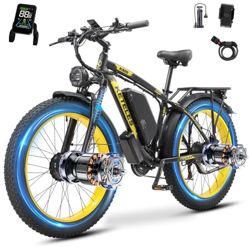 JESRIDER Dual Motor Electric Mountain Bike for Adults, 52V 32AH Up to 160KM Long Range E Bike, Dual Hydraulic Brakes, 26 Fat Tire 21-Speed Electric Bicycle for Off-Road, Commute, Cargo