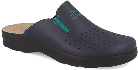 Fly Flot | Man Professional, Zoccoli Sanitari Uomo con Elastico Regolabile, Ciabatta con Tomaia in Pelle Forata, Sottopiede imbottito in Pelle Antishock, Blu, 45