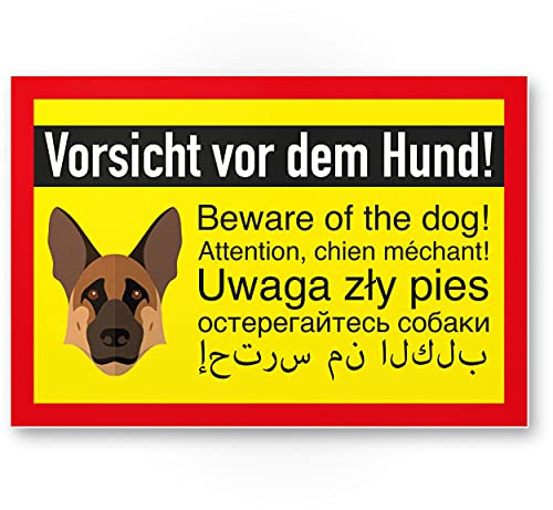 Komma Security Schäferhund Schild - Vorsicht vor dem Hund Achtung Schäferhund - Hinweisschild Grundstück mehrsprachig Shepherd - Türschild Haustüre Warnschild Einbruchschutz