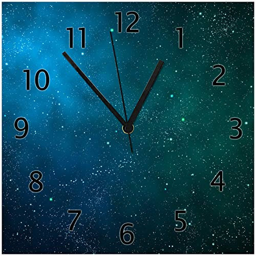 Wallario Design-Wanduhr Sternenhimmel - Milchstraße und Sterne bei Nacht aus Glas, Motiv-Uhr Größe 30 x 30 cm, Schwarze Zeiger