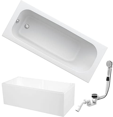 BADOSAN Badewanne RIVIERA | Design Badewanne Made by Hoesch | Acryl | 170x70cm | KOMPLETTPAKET mit Wannenträger und Ablaufgarnitur