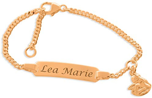 ID Babyarmband rose Gold mit Gravur Taufe 925 Silber Engel Armkettchen Armband Taufgeschenk personailisert Taufarmband kurz 12cm 14cm Geschenke Taufe für Mädchen Jungs