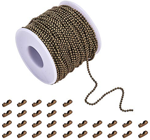 PH PandaHall 40m Catena a Sfera in c 2mm Bronzo Antico Catena con Perline a Maglie con 20 Pz Catenacci per Connettori Catena Corrispondenti per Creazione di Gioielli
