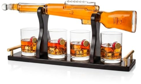 The Wine Savant 1000ml Whiskey Rifle Gun Decanter Set with Bullet Glasses - 22.5 Shotgun Dad Birthday Gift Idea for Men, Anniversary Present - Liquor Vodka Bar Dispenser