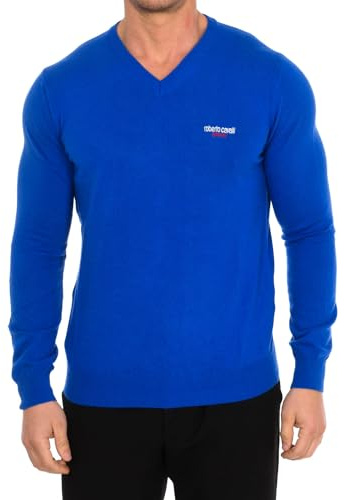 Roberto Cavalli FSX601 långärmad tröja herr, Indigo blå, XL