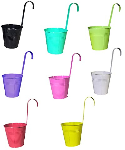 Geschenkestadl Hängetöpfe Ø 16 cm Übertopf Blumentopf 6 Stück Metall Farbmix (Gelb, Grün, Lila, Rosa, Rot, Schwarz, Türkis, Weiß)