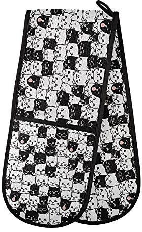 HMZXZ RXYY Doppio guanto da forno divertente gatto animali volti termoresistenti guanti da cucina in cotone trapuntato, guanti da forno lunghi per cucinare cottura grigliate, gestire pentole calde