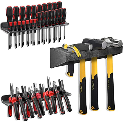 Schraubendreher-Organizer, Metall-Schraubendreher-Organizer, Hammerregal, Zangen-Organizer, wandmontierte Werkzeug-Organizer für Werkstatt, Set mit 3 Werkzeughaltern, Organizer für Werkbank