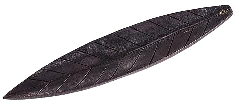 Berk massiver Räucherstäbchen Halter aus Mango Holz *Blatt Natur Schwarz* - Handgemachtes Original aus Indien