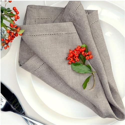 Linen & Cotton Set Di 4 Tovaglioli In Stoffa Con Orlo A Giorno FLORENCE, 100% Lino - 43cm x 43cm (Beige.)