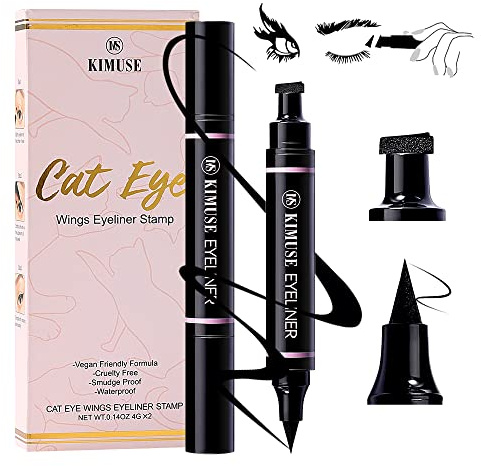 KIMUSE Winged Eyeliner Stamp-2 Eyeliner Pens for Perfect Wing Cat Eye Stamp Eyeliner Waterproof Smudge Proof, Long Lasting Makeup Liquid Eye Liner (black)