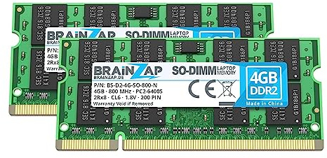 BRAINZAP 8 GB (2 x 4 GB) DDR2 RAM SO-DIMM PC2-6400S 2Rx8 800 MHz 1,8 V CL6 bärbar dator minne