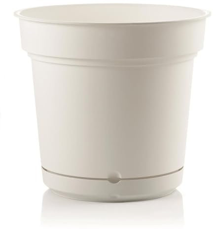 Vaso tondo con sottovaso Hydral Element in plastica colorati da esterno e giardino per piante e fiori Made in Italy Bianco 28 cm