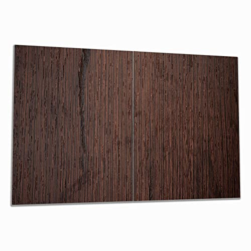 Wallario Herdabdeckplatte/Spritzschutz aus Glas, 2-teilig, 80x52cm, für Ceran- und Induktionsherde, Holz-Optik Textur dunkelbraunes Holz