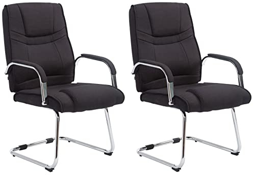 CLP Set De 2 Sillas Cantilever XXL Attila En Tela I Sillas De Conferencia Acolchadas Voladizas con Reposabrazos | Color Negro