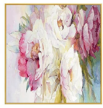 Ölbilder Auf Leinwand Handgemalt,Großes Abstraktes Handgemaltes Blumen-Rosa-Pfingstrosen-Ölgemälde Auf Leinwand-Wand-Kunst, Für Wohnzimmer-Schlafzimmer-Ausgangsdekorationen Moderne 100% Zeitgen