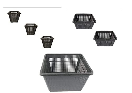 Pond Plant & Flower Square Planting Basket Variety 6 Pack, Plastic Water Garden Planting Basket Aquaponics, Hydroponics Slotted Mesh | Value 6 Pack