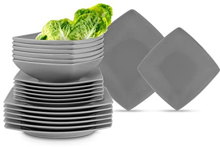Konsimo. Geschirrset 6 Personen - EPIRI Teller Set 18 Teilig - Modern Tafelservice & Geschirrsets - Kombiservice 6 Personen - Steingut Service für Familie - Geschirr Grau