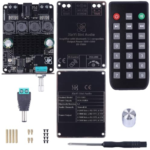 DONGKER Bluetooth-5.1 Verstärker Modul, XY-Y50H HiFi Bluetooth Verstärkerplatine 50 W * 2 BLE5.1 Audio Amp Stereo APP/Infrarot-Fernbedienung für DIY drahtlose Lautsprecher