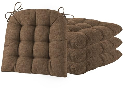 ELFJOY Tufted Chair Cushions for Dining Chairs Set of 4 Premium U-Shaped Chair Pads with Ties Comfortable Seat Cushion for Kitchen Office Dining Room (17x 16x 3 Coffee)