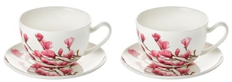 Teemando 2 X Jumbotasse Mayumi Fine Bone China mit Untertasse, 0,5 l H 11,8 cm, Ø 8 cm