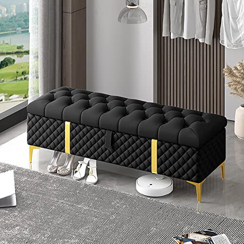 KAZUP Aufbewahrungsbank,Luxuriöse Aufbewahrungsbank Ende der Bettbank,Ledergepolsterte Bank mit Stauraum,Moderne Aufbewahrungsbänke Schlafzimmerbank Aufbewahrungstruhe-Schwarz 80x40x45cm(31x16x18i
