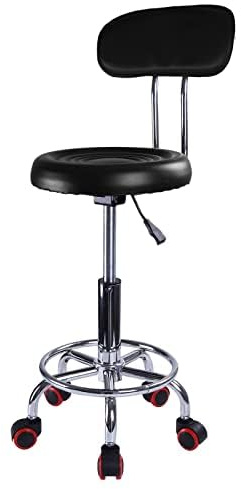 Supernic Salon Round Massage Chair - Adjustable Rolling Swivel Stool With Backrest, Wheels, and Hydraulic Gas Lift for Shop, Office, Home - Black
