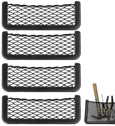 4 Pièces Ensemble Filet Rangement Voiture Noir Auto-Adhésif - Filet à Bagages Elastique pour Auto Intérieur - Vide Poche Universel